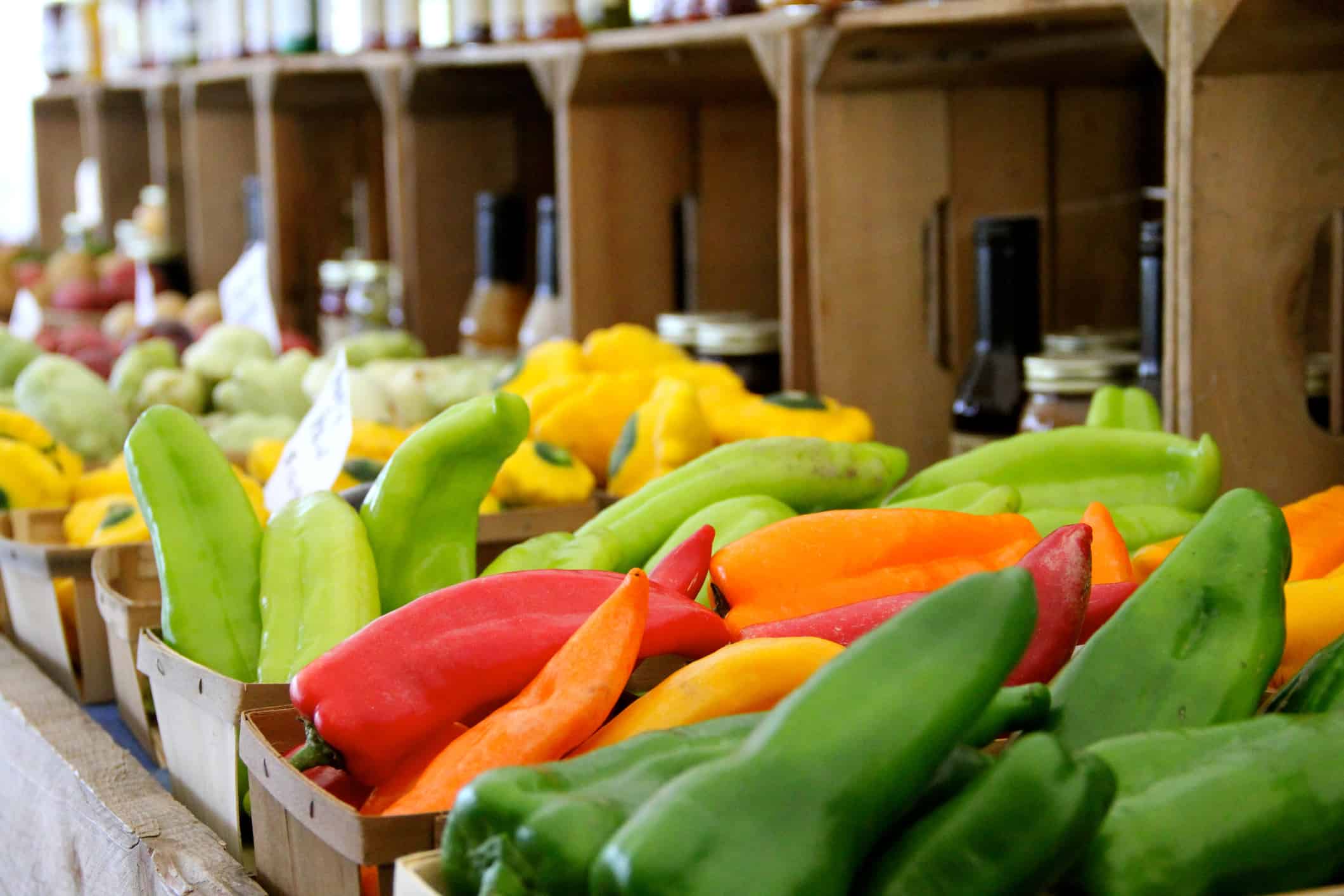 Fresh peppers at a farmer’s market
