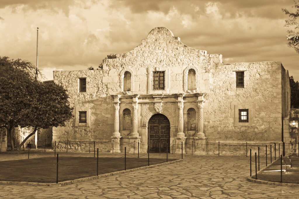 The Alamo mission in San Antonio, Texas, for Alamo Day