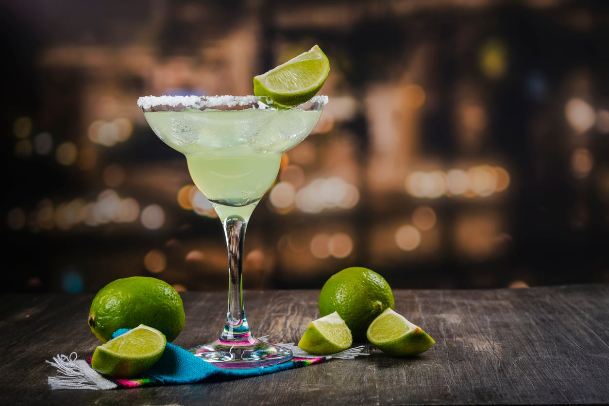 Classic margarita cocktail with lime for National Margarita Day