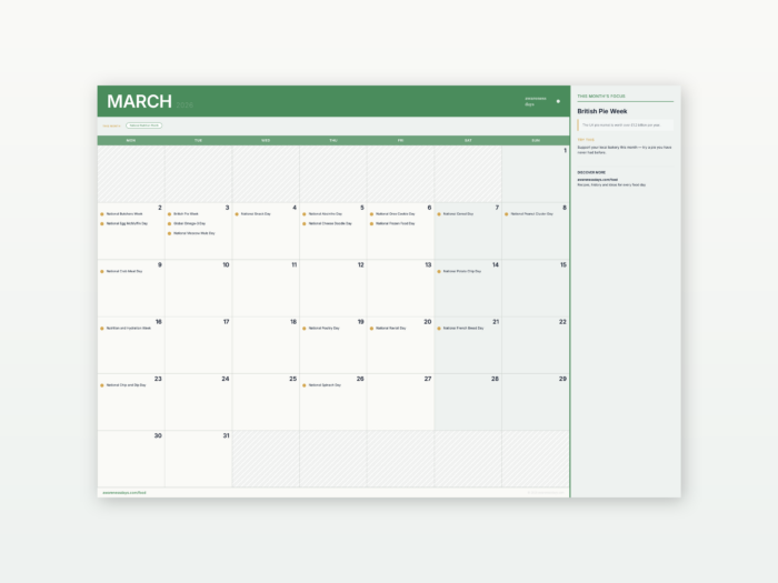 Food & Drink Awareness Calendar 2026
