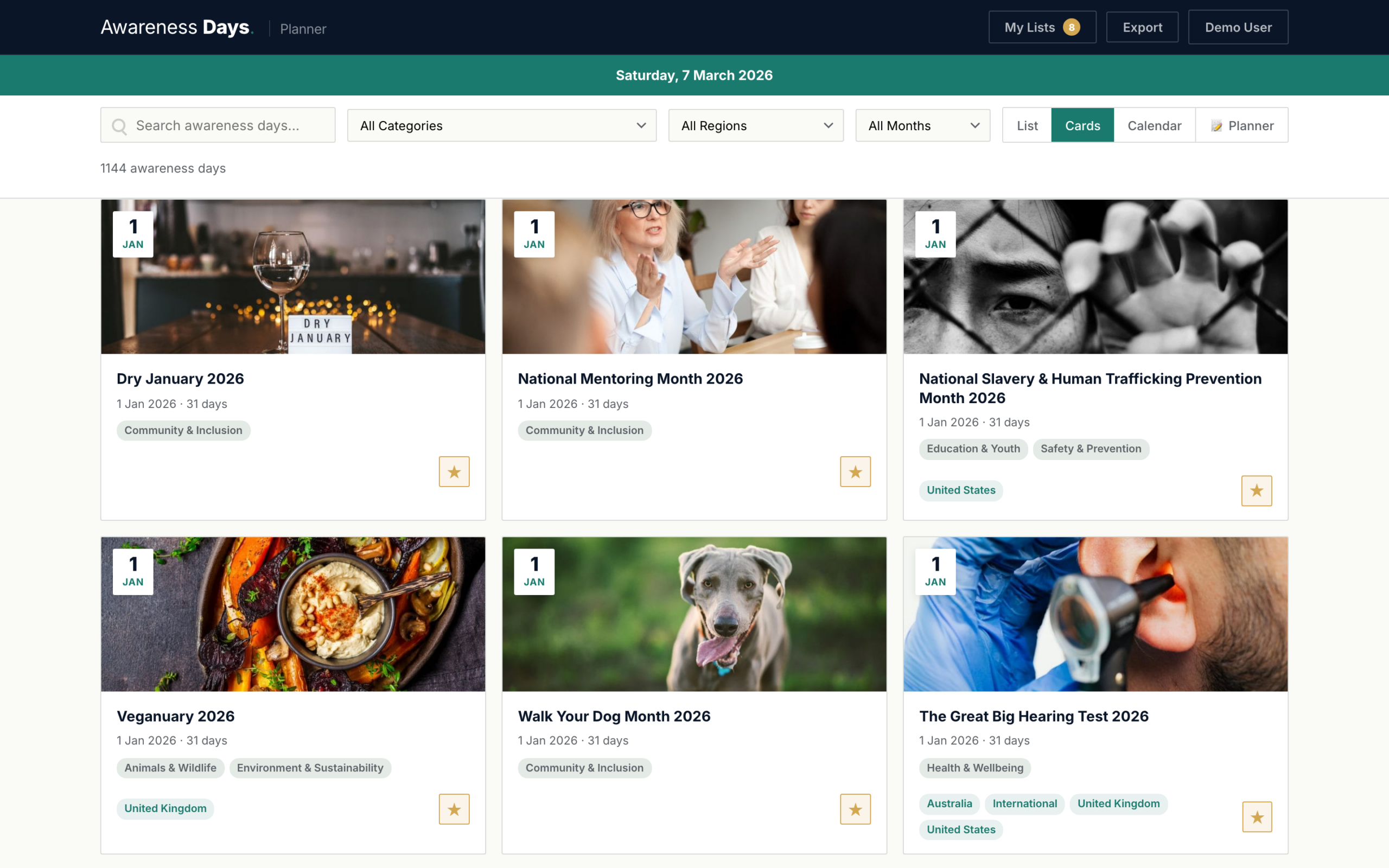Event cards with images