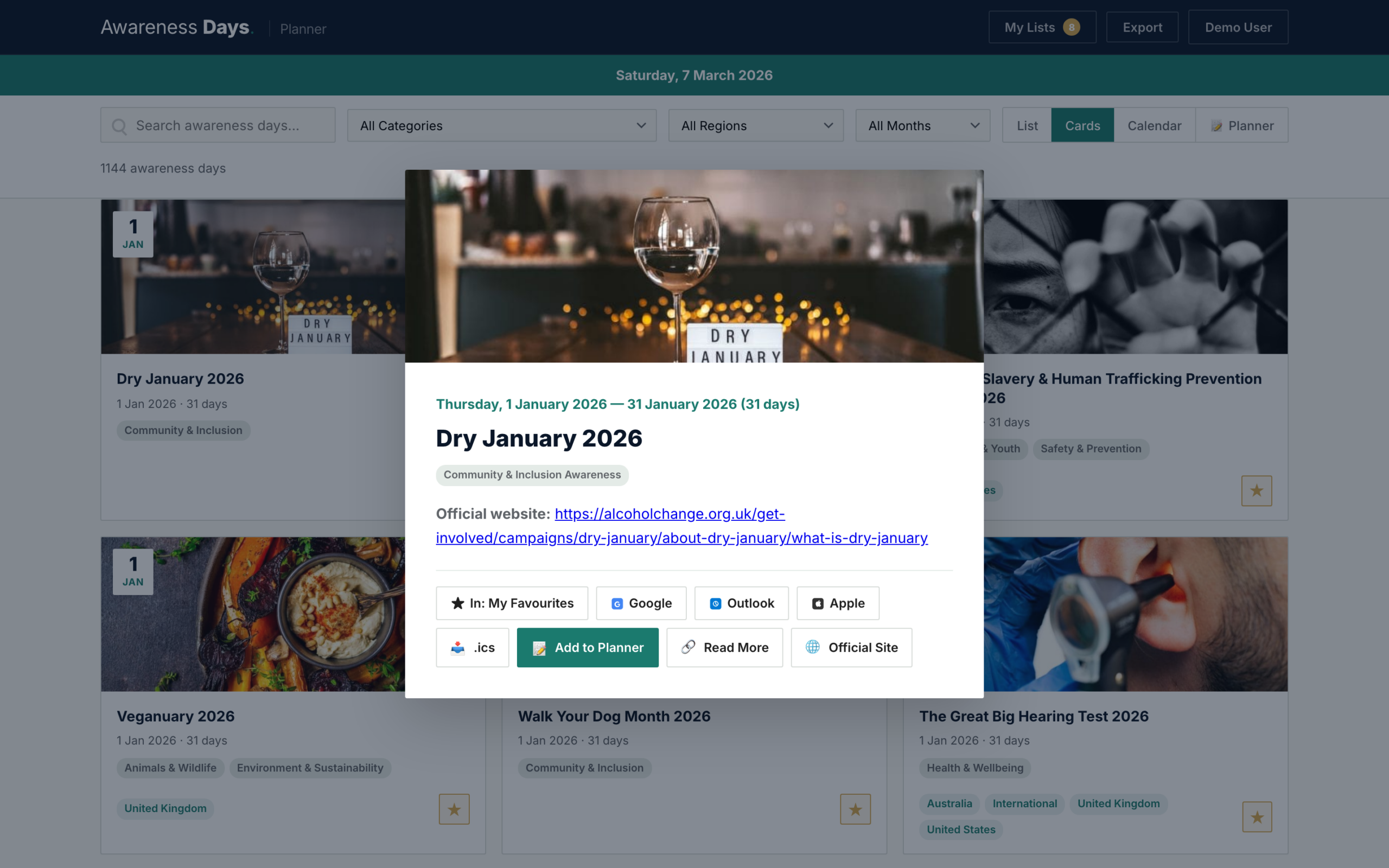Event detail modal showing full event information