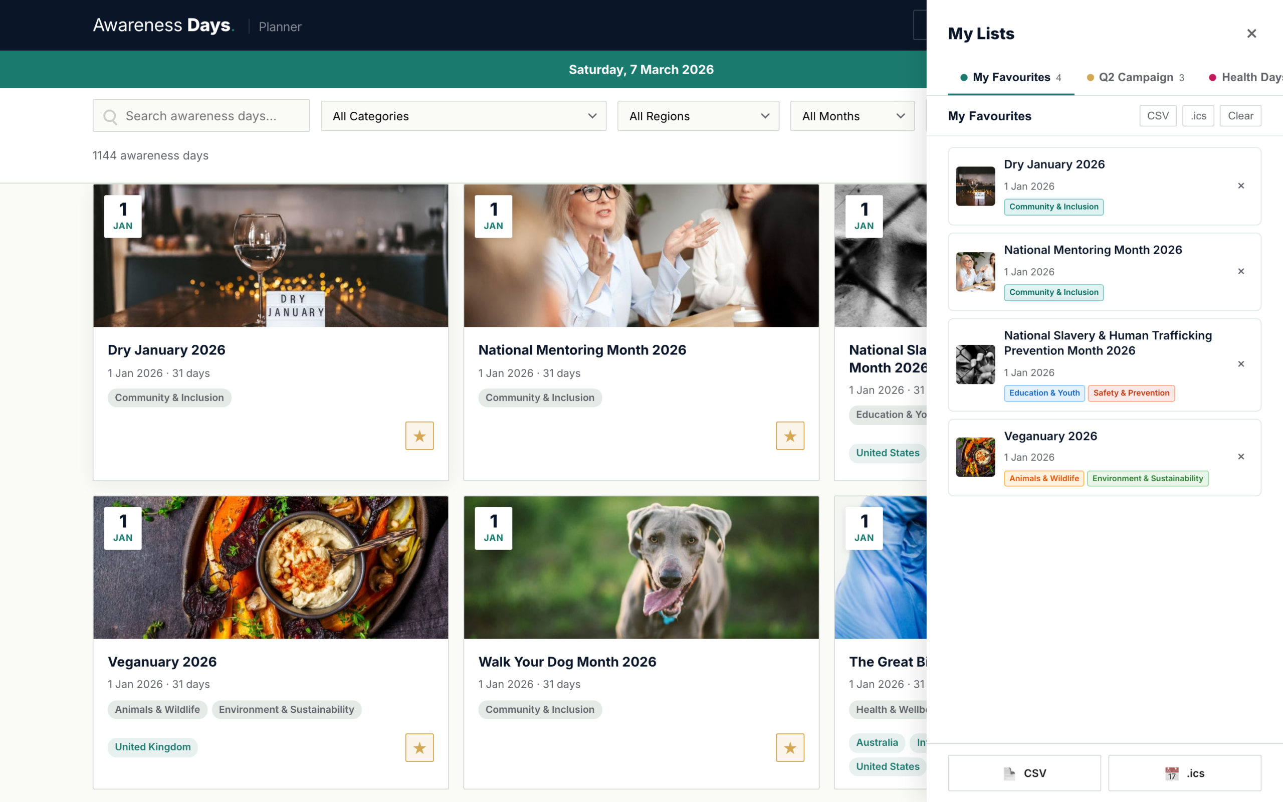 Named lists with events