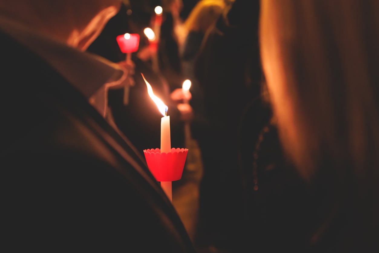 Church candles during Holy Saturday Easter vigil