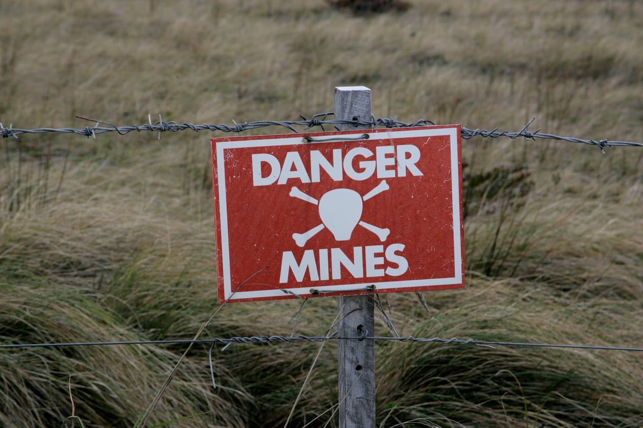 Landmine warning sign for International Day for Mine Awareness