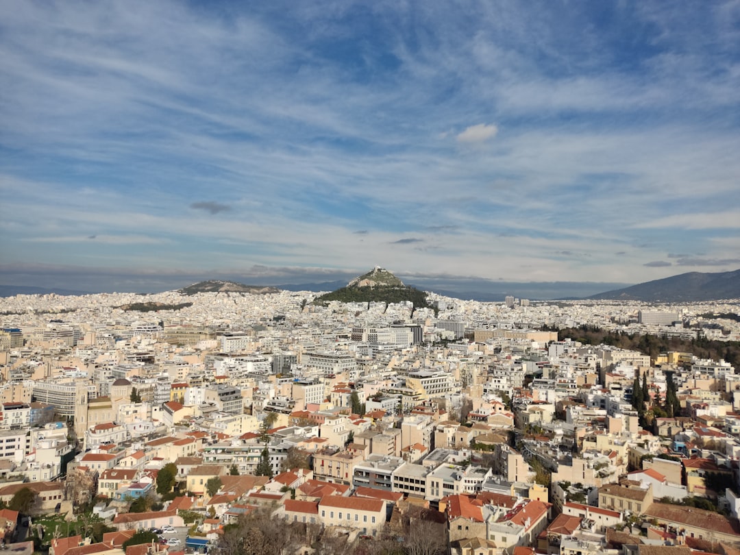 The Greek flag flying in Athens