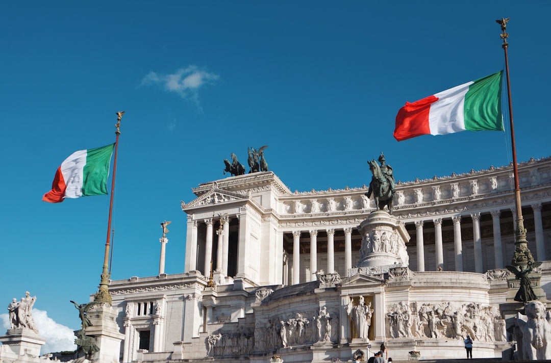 Italian flag flying over Rome on Festa della Repubblica