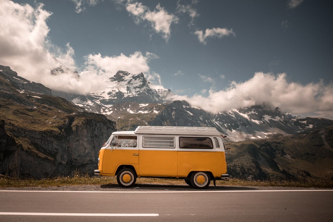Classic Volkswagen camper van on a road trip