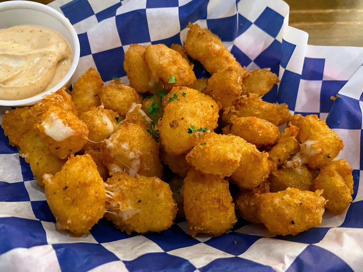 Fresh Wisconsin cheese curds close up