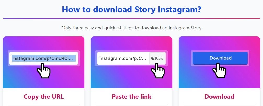 fastdl story page: copy the URL, paste the link, download