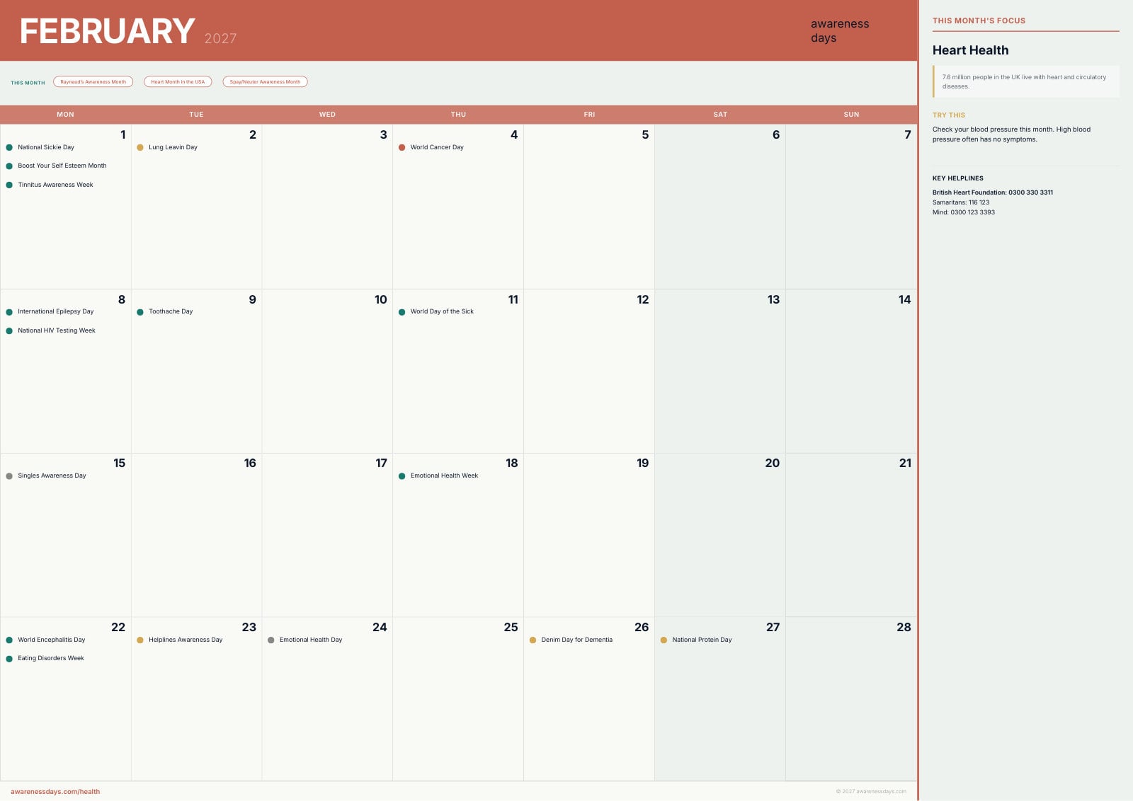 Health calendar preview