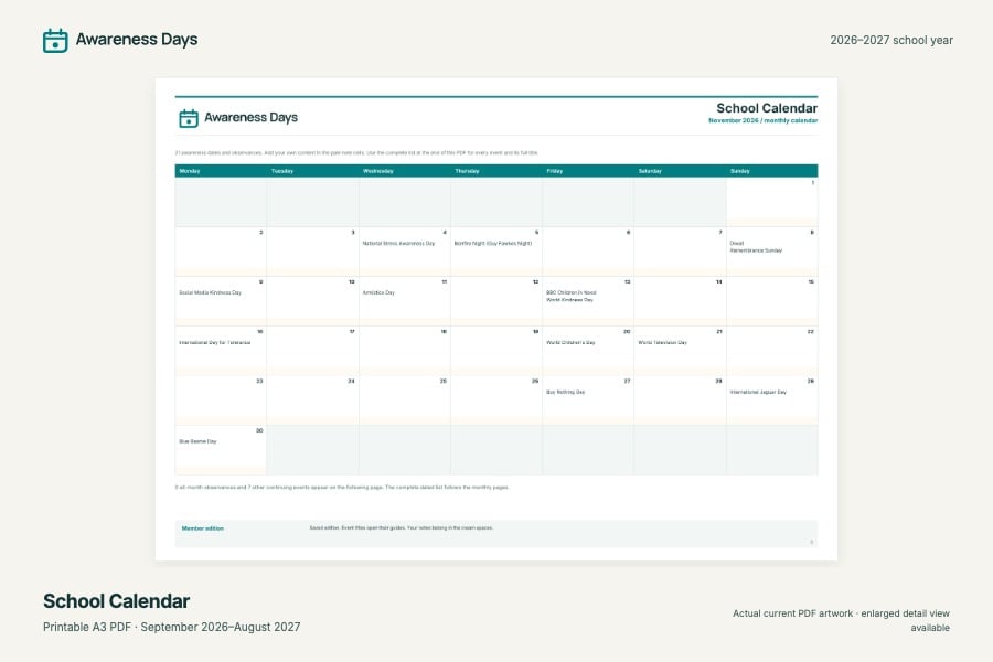 School, Health & Food Calendars — current product preview