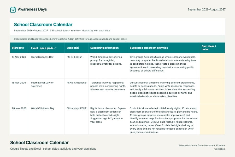 School Classroom Calendar — current product preview