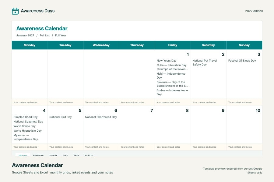 Awareness Calendar — current product preview